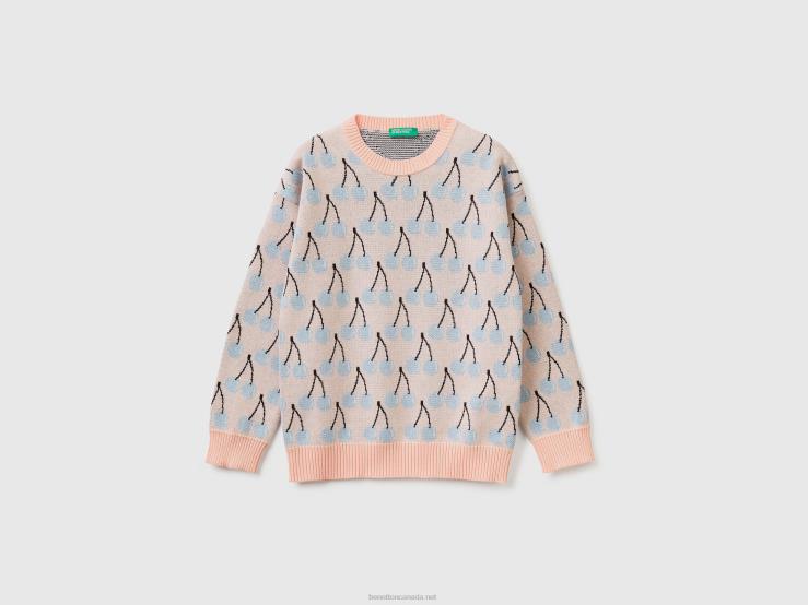 Pink Sweater With Cherry Pattern B4BF6066 Benetton Kids Pink