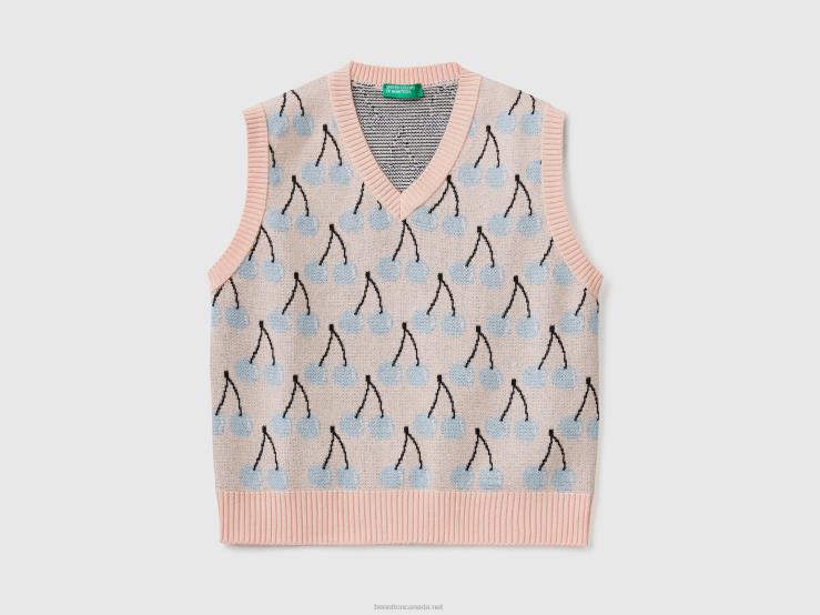 Pink Vest With Cherry Pattern B4BF6047 Benetton Kids Pink