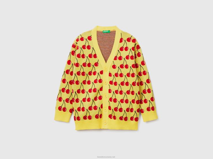 Yellow Cardigan With Cherry Pattern B4BF3419 Benetton Kids Yellow