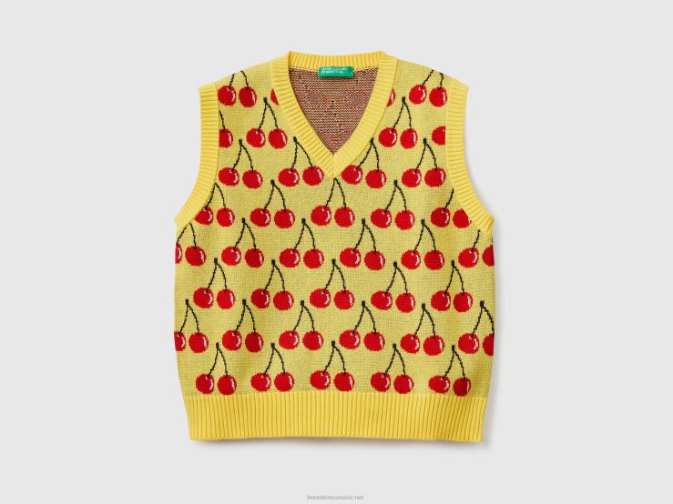 Yellow Vest With Cherry Pattern B4BF3414 Benetton Kids Yellow