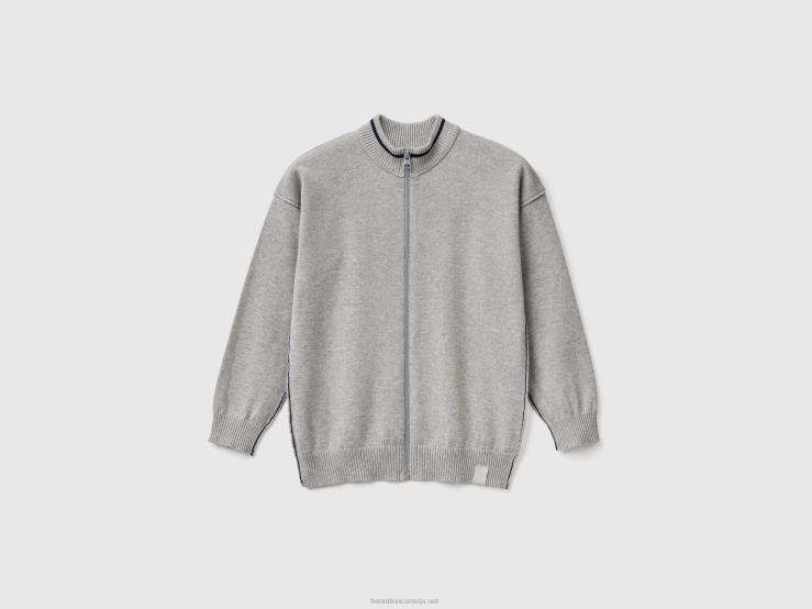 Zip-Up Cotton Cardigan B4BF3396 Benetton Kids Light Gray