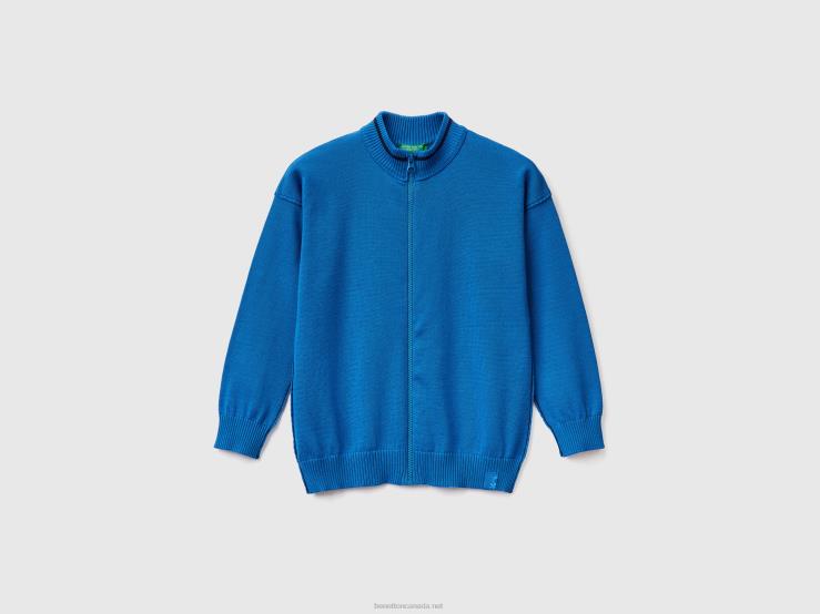 Zip-Up Cotton Cardigan B4BF3417 Benetton Kids Bright Blue