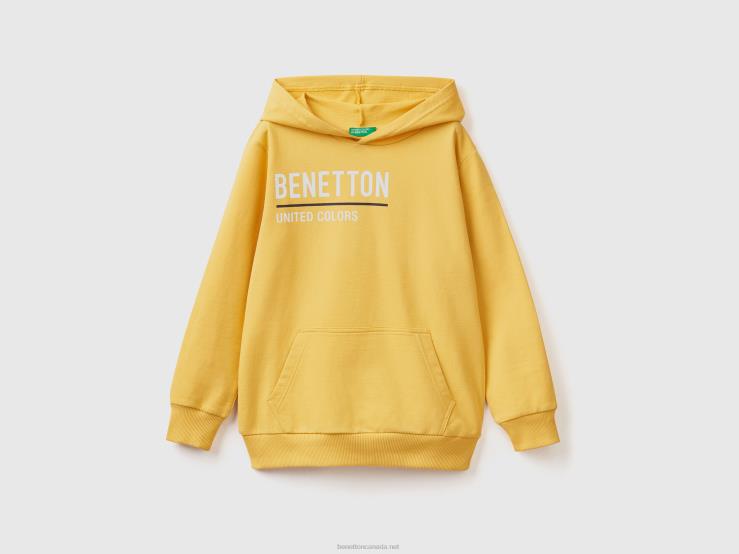 100% Cotton Hoodie B4BF1822 Benetton Kids Yellow