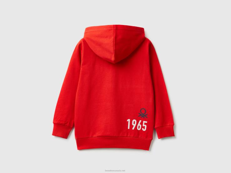 100% Cotton Hoodie B4BF1833 Benetton Kids Red