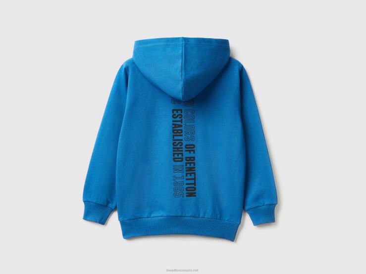 100% Cotton Hoodie B4BF1845 Benetton Kids Bright Blue