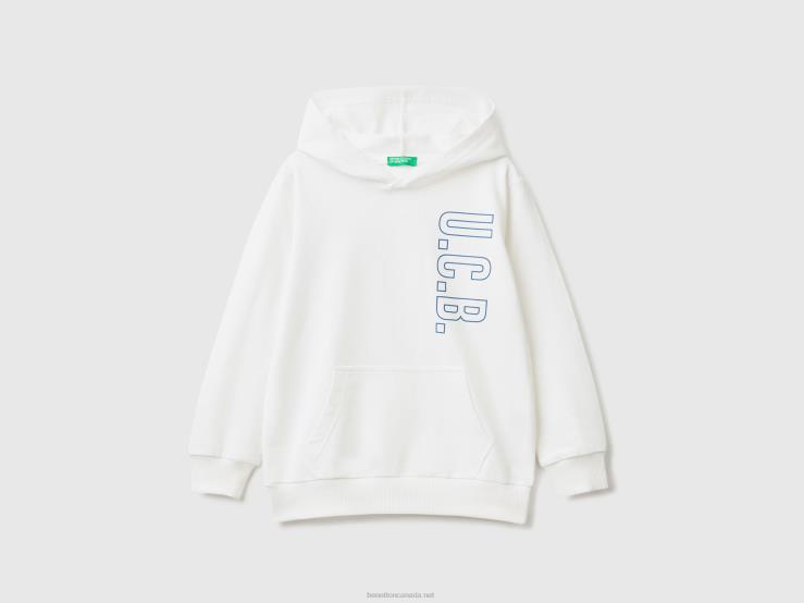 100% Cotton Hoodie B4BF1848 Benetton Kids White