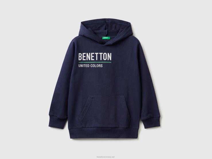 100% Cotton Hoodie B4BF1855 Benetton Kids Dark Blue