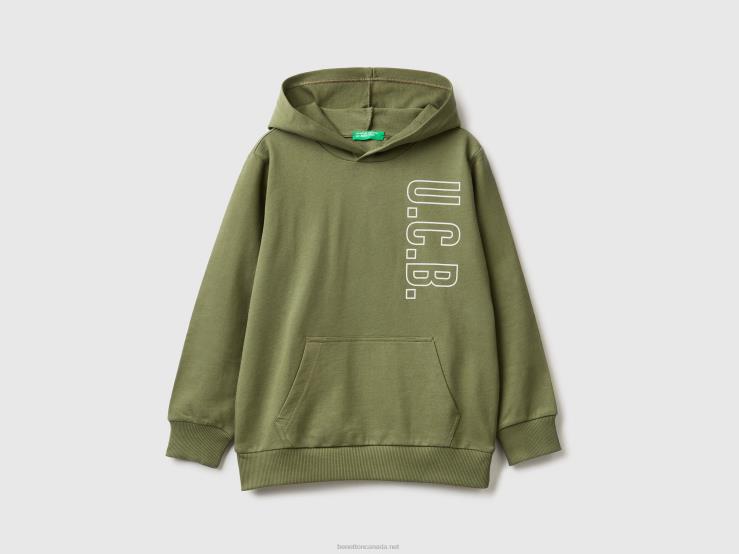 100% Cotton Hoodie B4BF1866 Benetton Kids Military Green