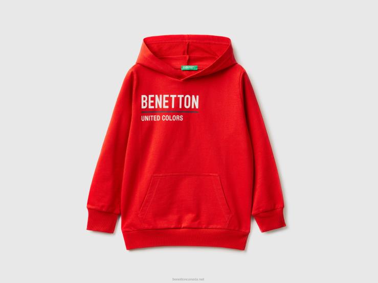 100% Cotton Hoodie B4BF4849 Benetton Kids Red