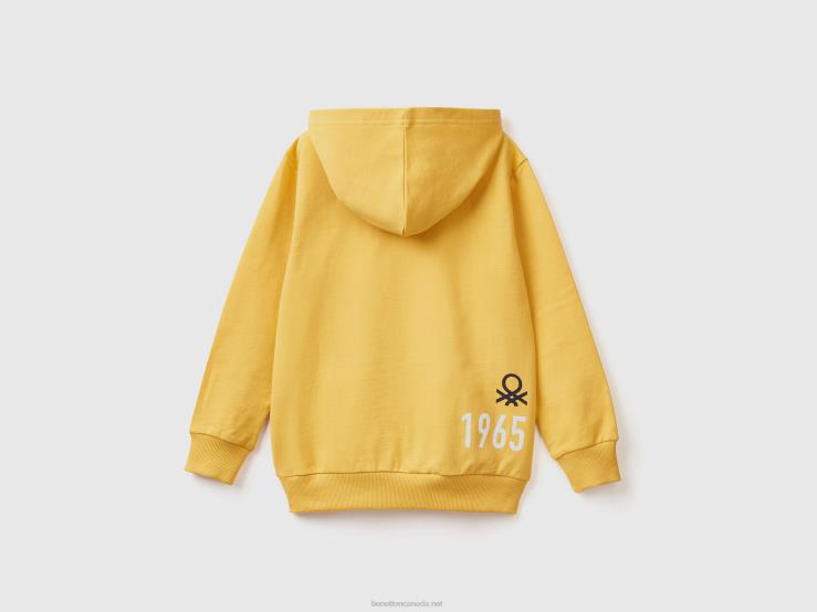 100% Cotton Hoodie B4BF4856 Benetton Kids Yellow
