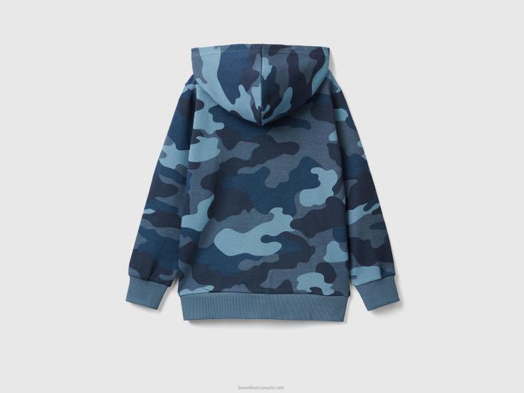 Camouflage Hoodie In 100% Cotton B4BF1853 Benetton Kids Light Blue