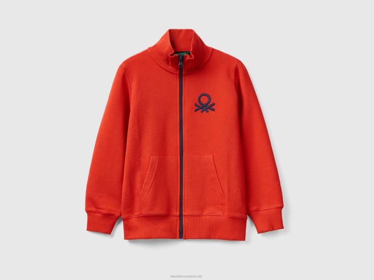 Pure Cotton Sweatshirt With Zip B4BF1841 Benetton Kids Red