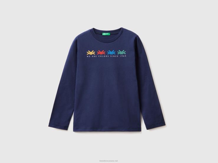 Long Sleeve Organic Cotton T-Shirt B4BF1650 Benetton Kids Dark Blue