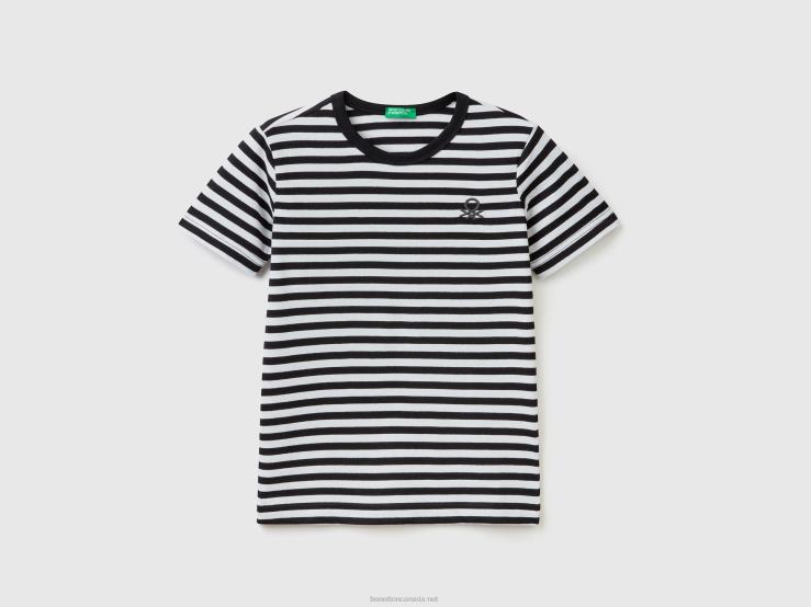 Striped 100% Cotton T-Shirt B4BF1651 Benetton Kids Black
