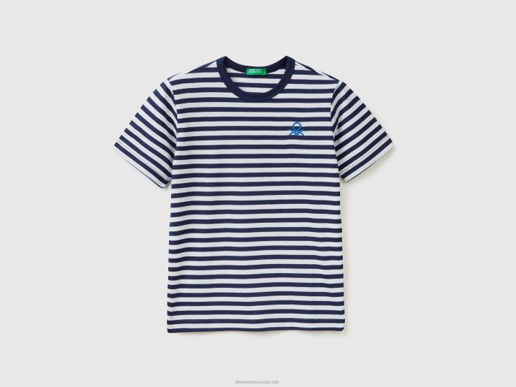 Striped 100% Cotton T-Shirt B4BF1652 Benetton Kids Blue