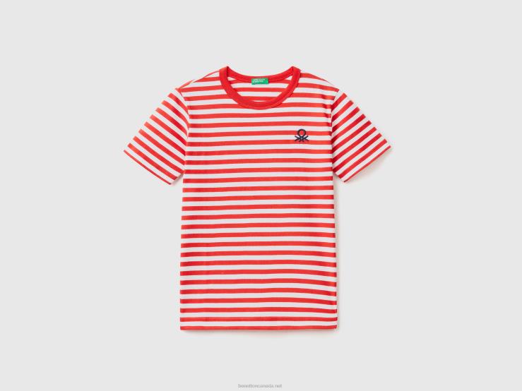 Striped 100% Cotton T-Shirt B4BF1714 Benetton Kids Red