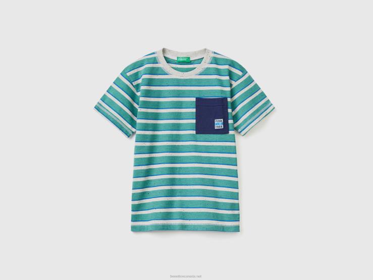 Striped T-Shirt With Pocket B4BF1704 Benetton Kids Green