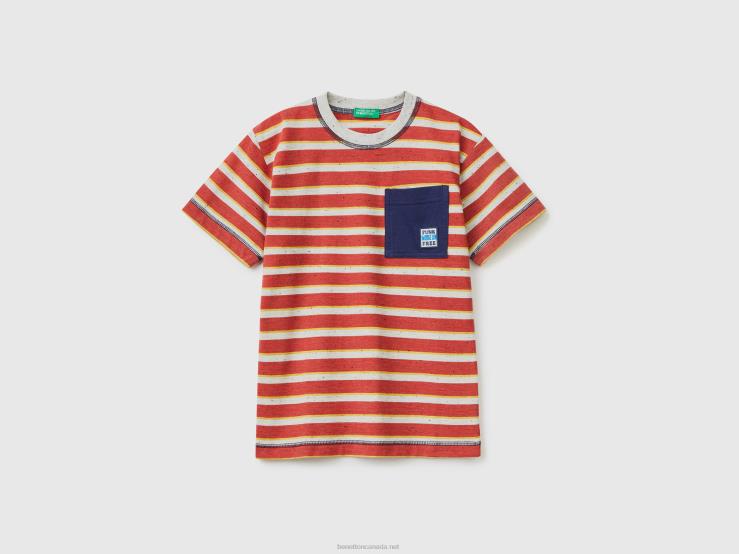 Striped T-Shirt With Pocket B4BF4772 Benetton Kids Red
