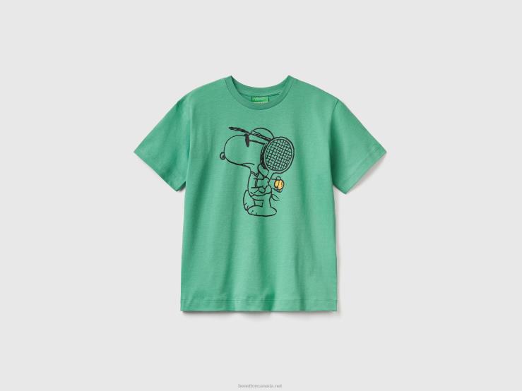 T-Shirt With Peanuts Print B4BF4781 Benetton Kids Green