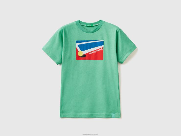 T-Shirt With Tennis Print B4BF1705 Benetton Kids Green