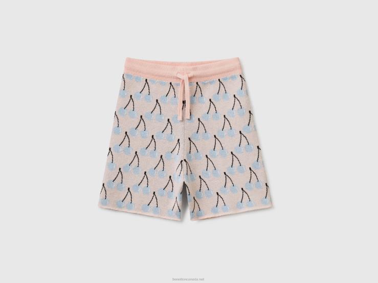Pink Bermudas With Cherry Pattern B4BF1972 Benetton Kids Pink