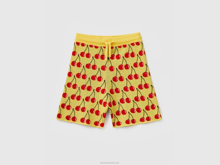 Yellow Bermudas With Cherry Pattern B4BF2000 Benetton Kids Yellow
