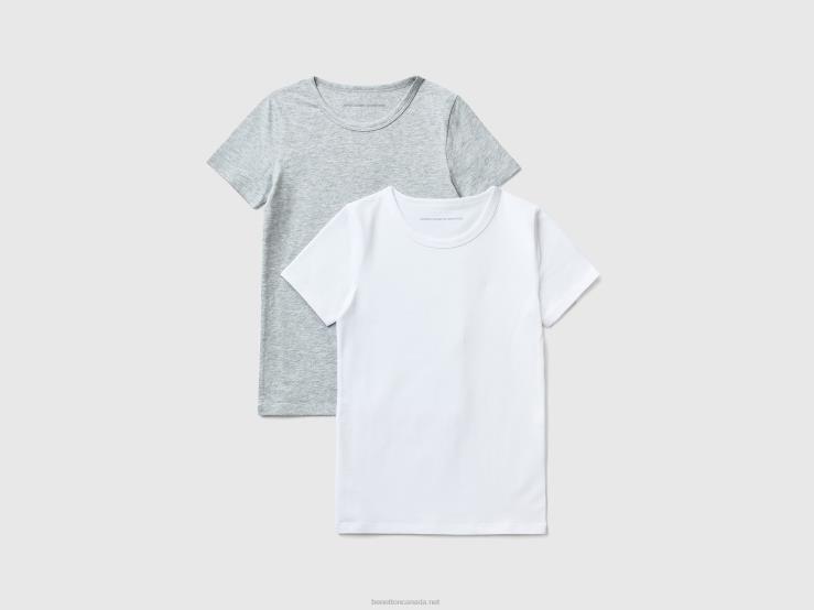 Two T-Shirts In Stretch Cotton B4BF4991 Benetton Kids Light Gray