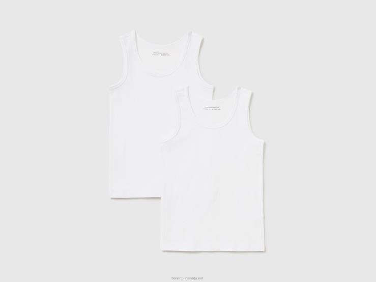 Two Tank Tops In Stretch Organic Cotton B4BF2404 Benetton Kids White
