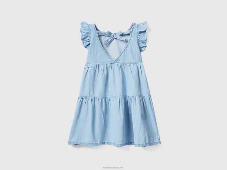 Dress With Ruffles And Frills B4BF2572 Benetton Kids Sky Blue