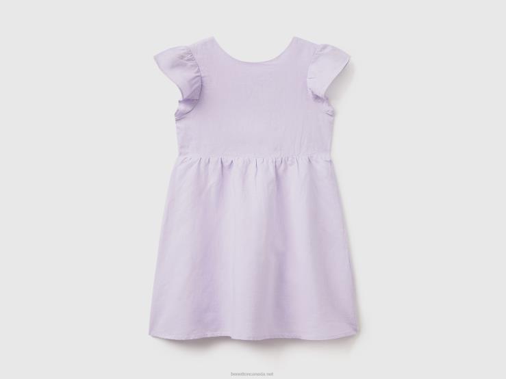 Short Dress In Linen Blend B4BF2579 Benetton Kids Lilac
