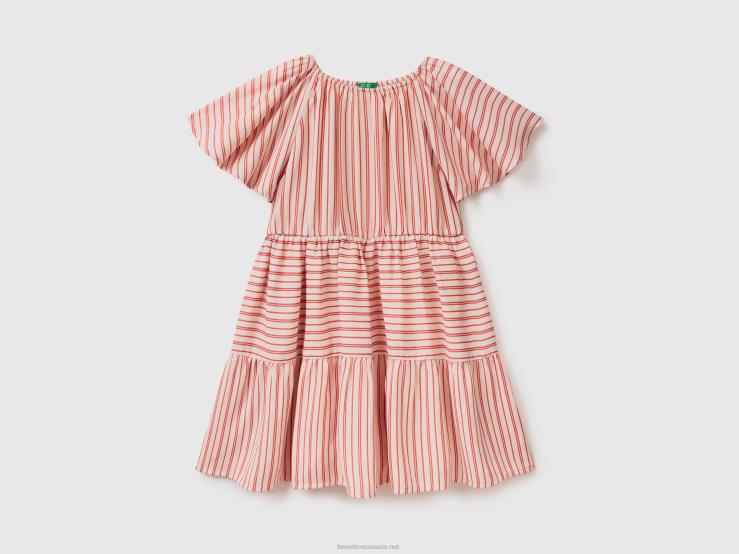 Striped Dress With Flounces B4BF2571 Benetton Kids Pink