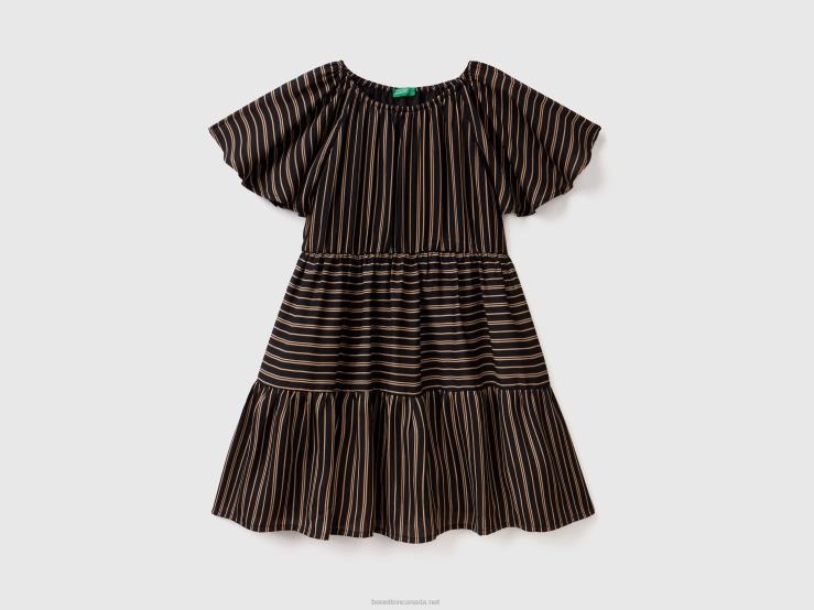 Striped Dress With Flounces B4BF5372 Benetton Kids Black