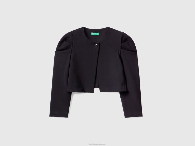 Cropped Jacket With Puff Sleeves B4BF5187 Benetton Kids Black