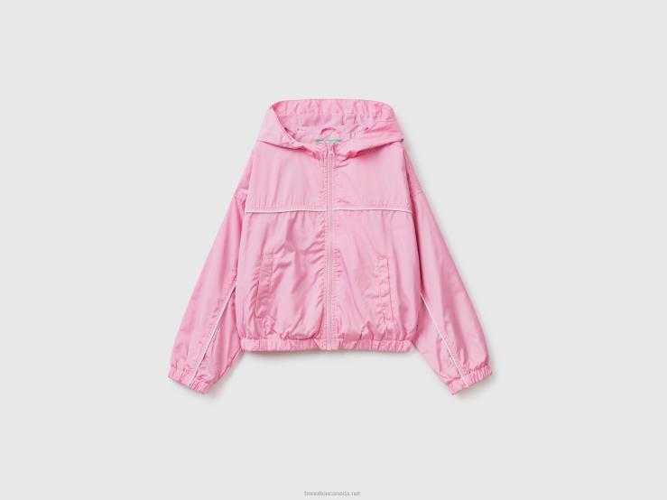 Nylon Jacket With Hood B4BF2424 Benetton Kids Pink