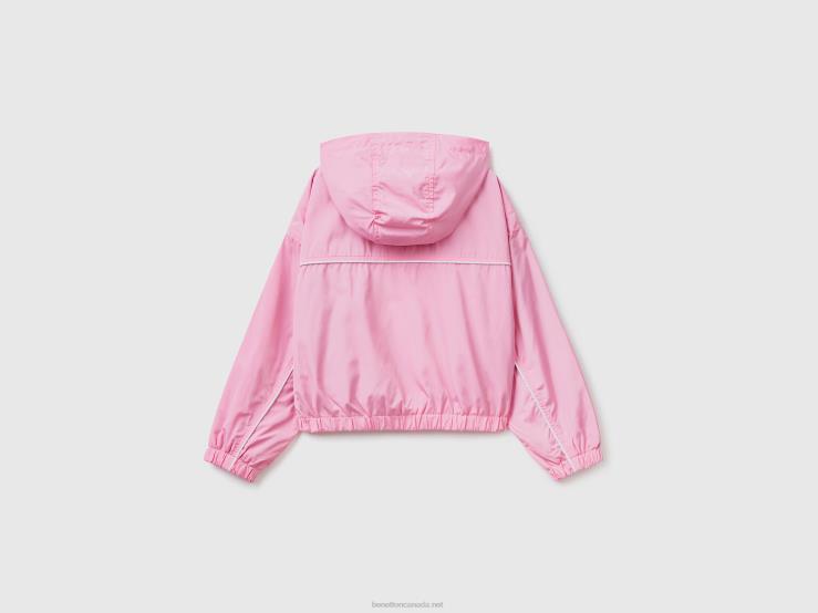 Nylon Jacket With Hood B4BF5201 Benetton Kids Pink