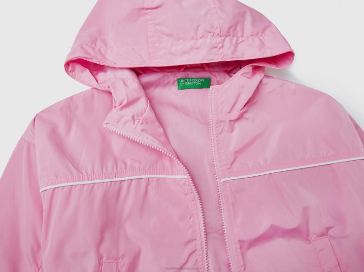 Nylon Jacket With Hood B4BF5201 Benetton Kids Pink