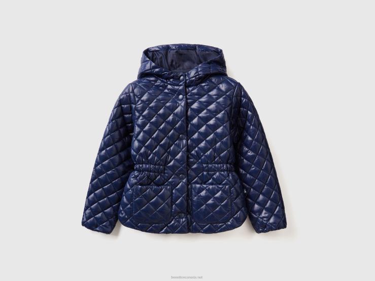 Quilted Jacket With Hood B4BF2417 Benetton Kids Dark Blue