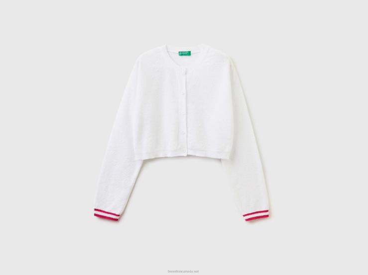 Cropped Cardigan In Boucl茅 Yarn B4BF3428 Benetton Kids White