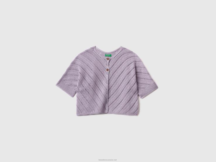 Open-Knit Cardigan In Linen Blend B4BF6081 Benetton Kids Lilac