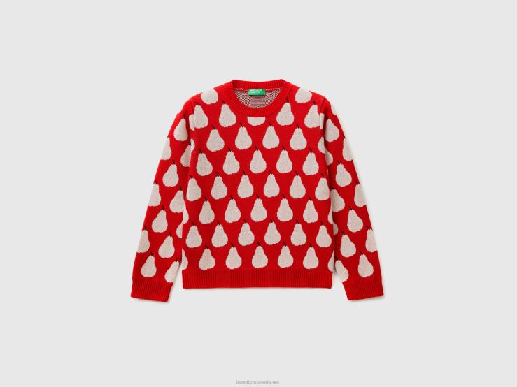 Red Sweater With Pear Pattern B4BF6099 Benetton Kids Red