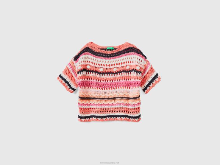 Sweater With Crochet Knit B4BF3429 Benetton Kids Pink