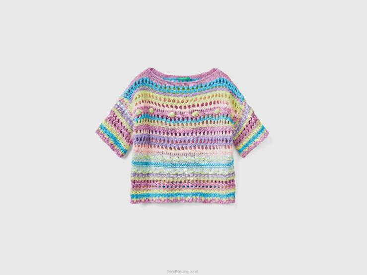 Sweater With Crochet Knit B4BF6089 Benetton Kids Lilac
