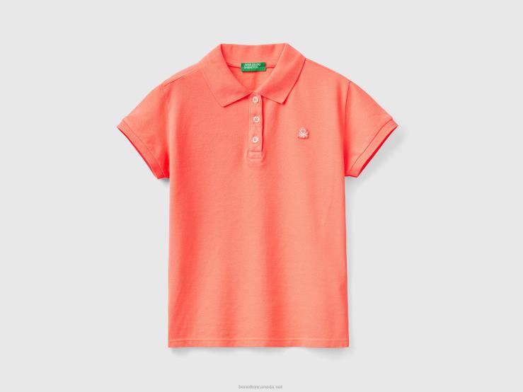 Short Sleeve Polo In Organic Cotton B4BF5270 Benetton Kids Orange Coral