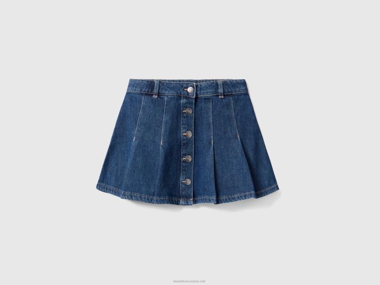 Denim Mini Skirt With Pleats B4BF2727 Benetton Kids Blue