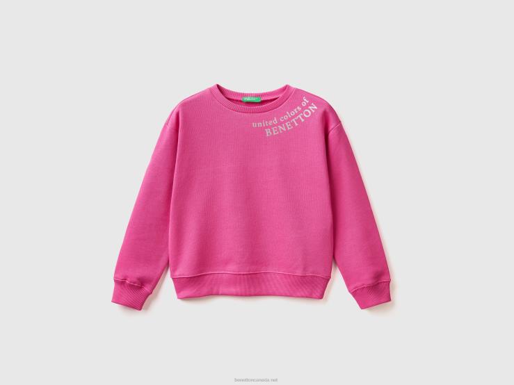 100% Cotton Sweatshirt With Logo B4BF5319 Benetton Kids Fuchsia