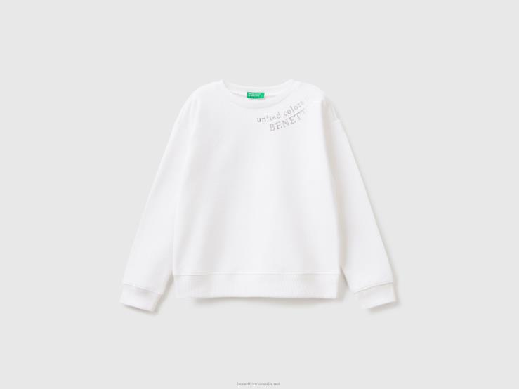 100% Cotton Sweatshirt With Logo B4BF5353 Benetton Kids White