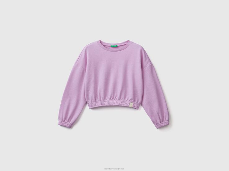 Cropped Sweatshirt In Recycled Fabric B4BF2512 Benetton Kids Lilac