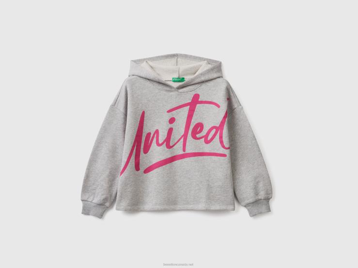 Cropped Sweatshirt With Hood B4BF2524 Benetton Kids Light Gray