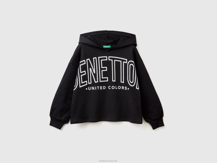 Cropped Sweatshirt With Hood B4BF2530 Benetton Kids Black
