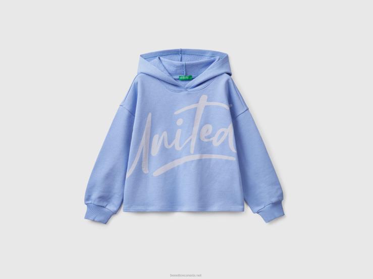 Cropped Sweatshirt With Hood B4BF2547 Benetton Kids Periwinkle